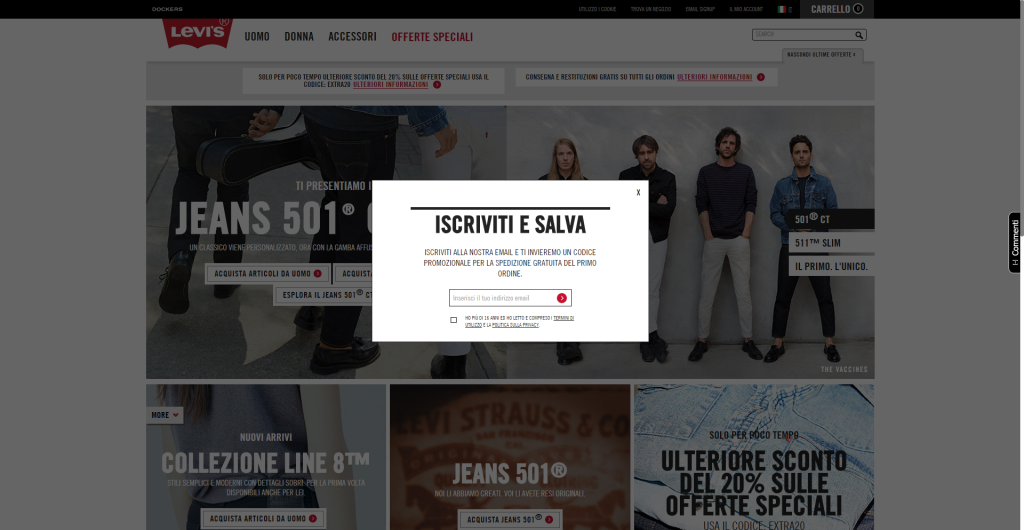 esempio Levis - raccolta e-mail