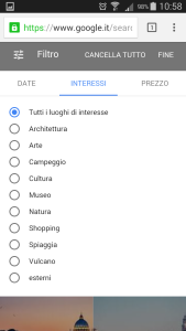 Google destinations - filtro interessi