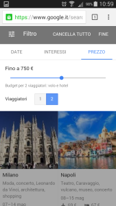 Google destinations - filtro prezzo