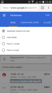 Google destinations - selezione voli