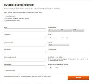 esempio Nike - raccolta e-mail