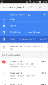 Google destinations - selezione voli